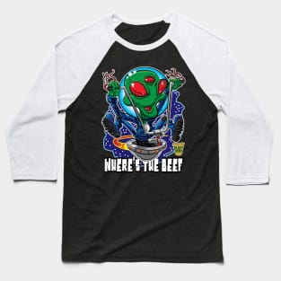 Where's the Beef Alien Burger UFO with handlebars Baseball T-Shirt